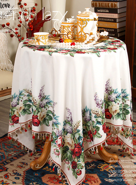 满园芳华防水桌布氛围感圆桌方桌盖巾美式法式田园玫瑰茶几布台布