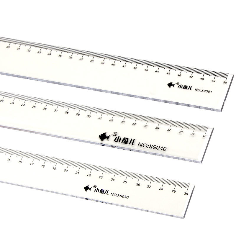 小鱼儿直尺50CM尺子绘图测量透明直尺50公分尺子15/20/30/40/60cm钢尺多规格学生文具不锈钢直尺办公加厚板尺