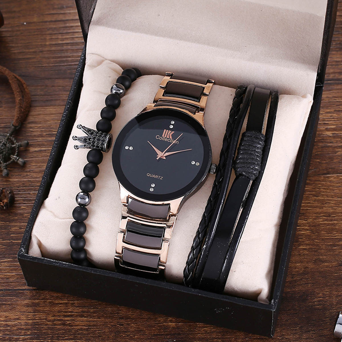 quartz wrist watch leather wallet gift set for boyfriend men