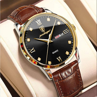 Mens Leather Band Date Quartz Wrist Watch Watches Men's Le