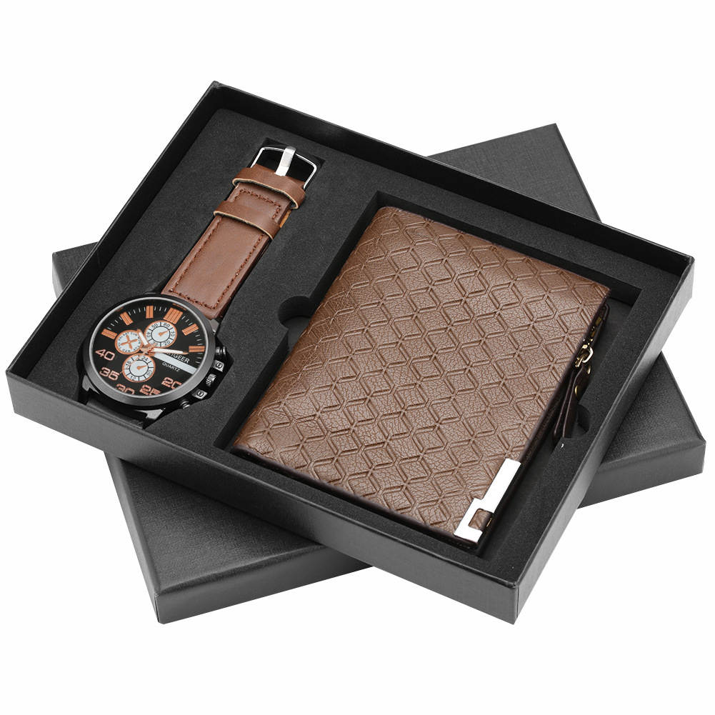 quartz wrist watch leather wallet gift set for boyfriend men