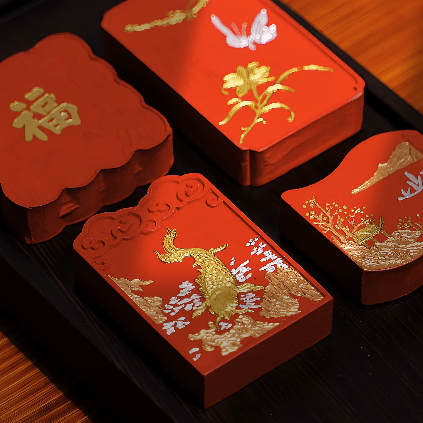 品牌徽墨-苍珮室法制-原矿水飞朱砂墨条胡开文墨锭抄写经书法钟馗国画专用收藏送人文房四宝礼盒套装红色墨块
