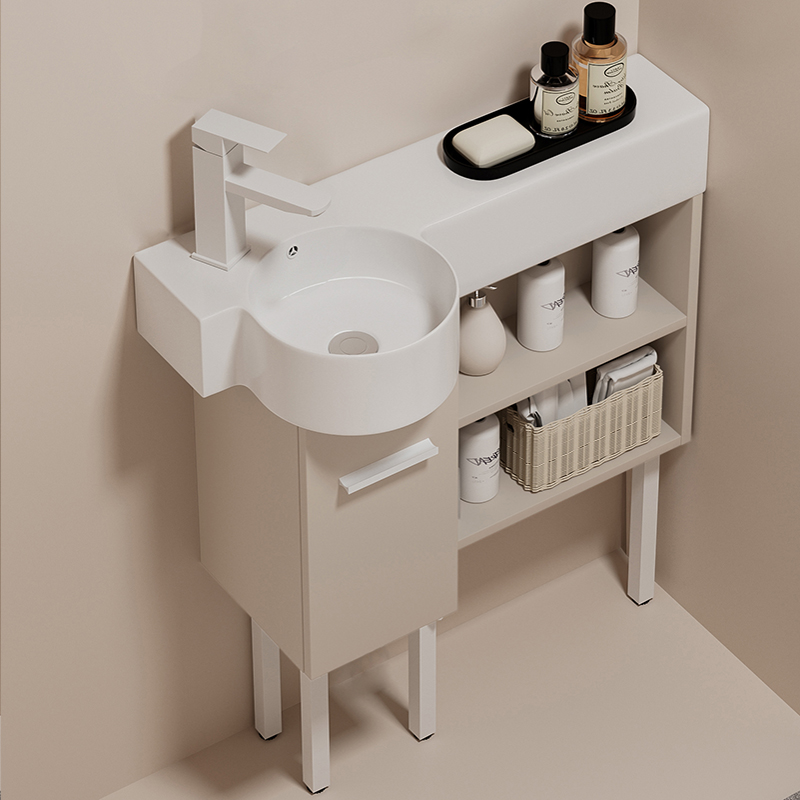 小户型免打孔落地洗手盆柜陶瓷洗脸盆马桶边柜实木窄边加长浴室柜