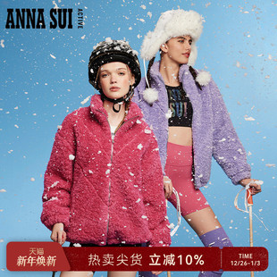 ANNA 圣诞红仿泰迪毛立领拉链外套抽绳加厚 SUI安娜苏运动