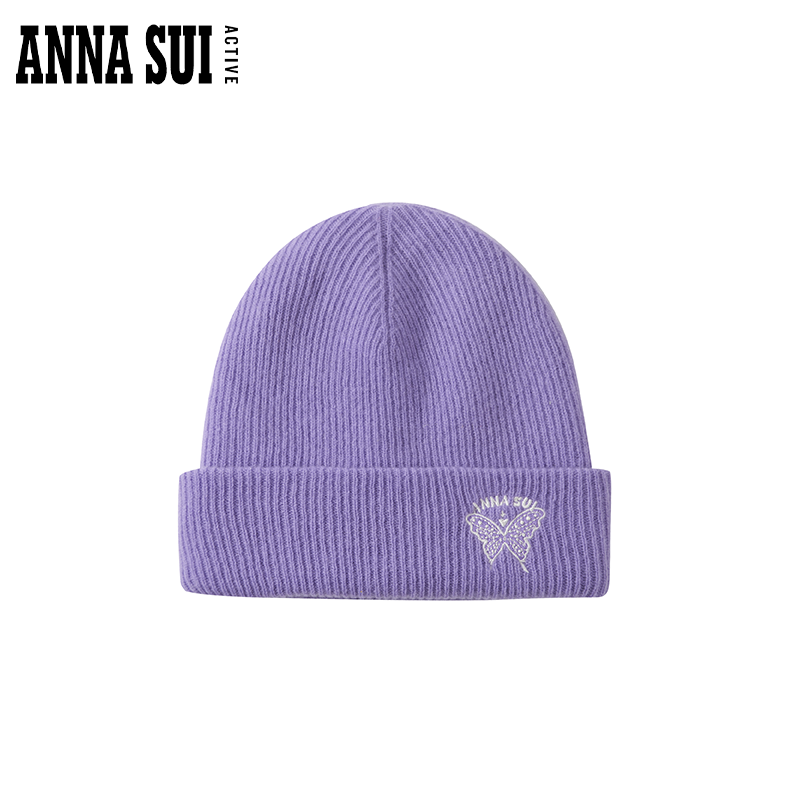 安娜苏运动蝴蝶刺绣针织帽