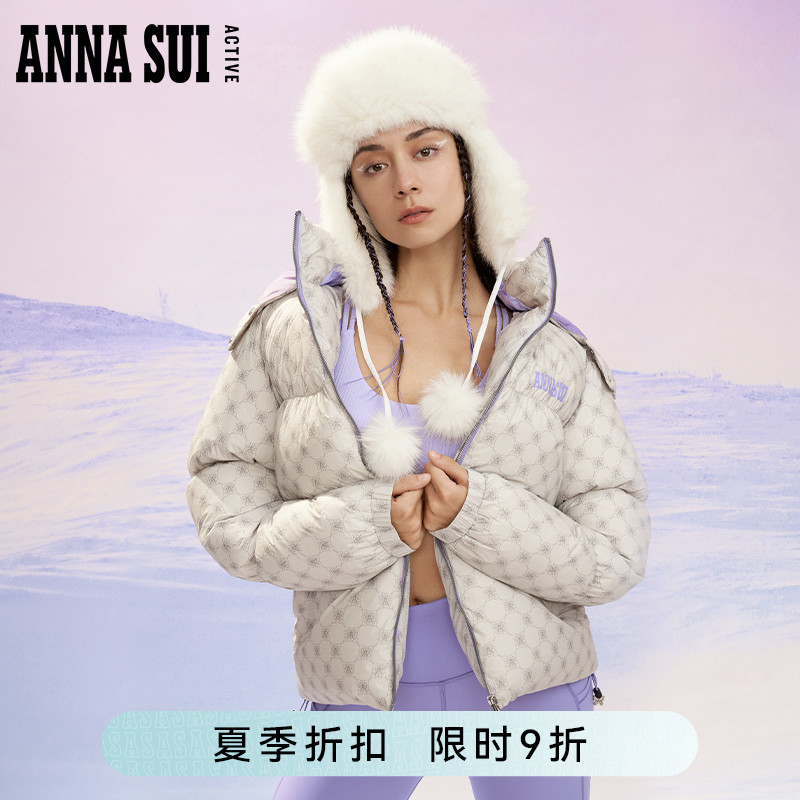 ASA安娜苏满印短款连帽羽绒服