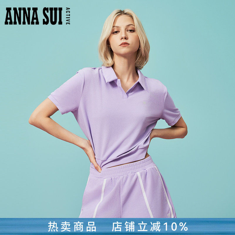 ANNASUI安娜苏运动美式复古polo领绒感毛巾布防晒运动T恤网球女夏 - 实物图