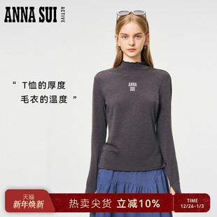 针织打底长袖 起司绒半高花边领修身 T恤保暖女 SUI安娜苏运动 ANNA