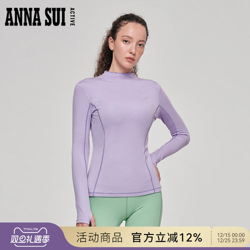 安娜苏立领收腰磨毛长袖T恤