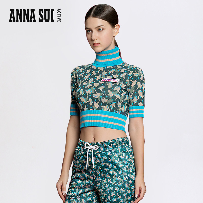 ASA早秋高领收腰短款针织衫撞色上衣 ANNA SUI ACTIVE 安娜苏运动在类目 运动服/休闲服装, 运动毛衣/线衫中 - 来自Buy2taobao.com提供专业的淘宝代购服务