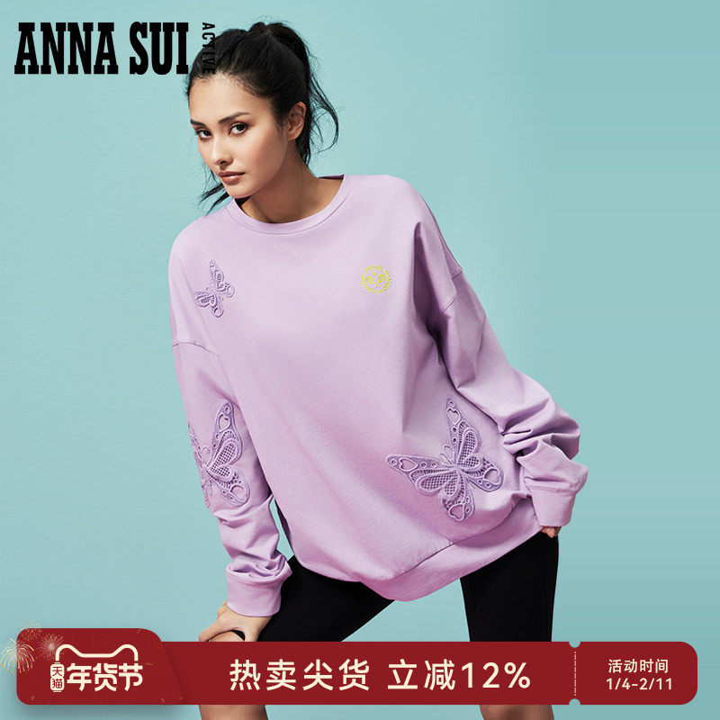 ANNA SUI安娜苏运动 俱乐部系列 复古蝴蝶蕾丝休闲圆领卫衣t恤女,运动服/休闲服装,运动T恤,淘宝优惠券,粉丝福利购,淘宝优惠卷