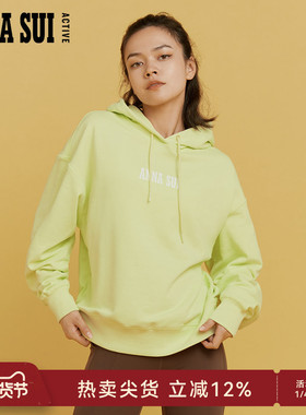 ANNA SUI 经典LOGO紫色连帽卫衣休闲宽松长袖上衣女