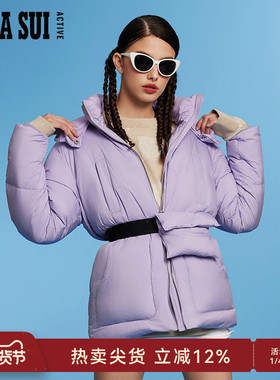 ANNA SUI安娜苏运动  经典安娜系列 紫色90%白鹅绒收腰连帽羽绒服