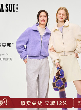 ANNA SUI安娜苏运动 秋冬仿羊羔毛短款厚外套女紫色白色