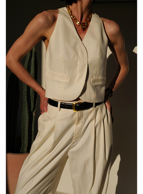 三所vintage 时髦老钱风 马甲/阔腿裤套装柔飒度假风