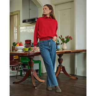 丹宁太阳绒牛仔长裤 三所vintage 复古浅蓝牛仔直筒裤 美式 经典