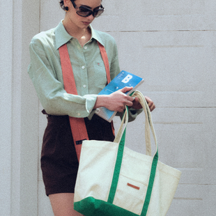 三所vintage 彩色托特包帆布包 LLbean风纯棉五色宽松大容量经典