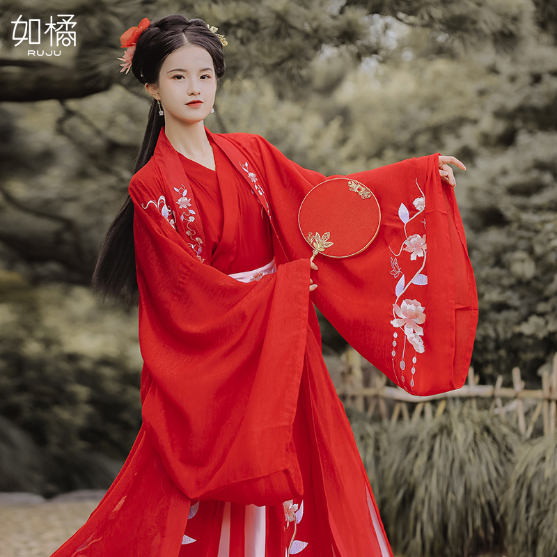 高货速发2024新款改良汉服女中国风红色花嫁凤求凰婚服飘逸古风古