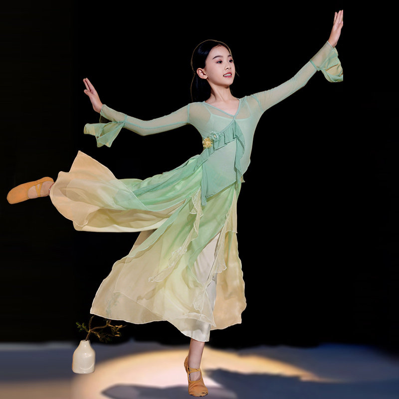 儿童古典舞演出服女童幼儿飘逸纱衣古风中国舞练功服中国舞蹈服装