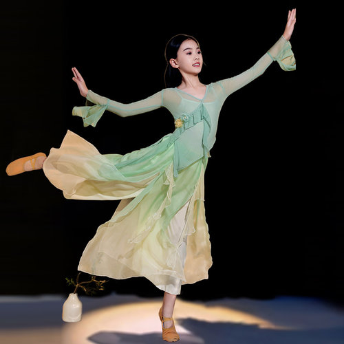 儿童古典舞演出服女童幼儿飘逸纱衣古风中国舞练功服中国舞蹈服装