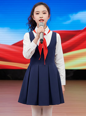 儿童中小学生合唱爱国朗诵演出服演讲唱歌比赛服装女童主持人礼服