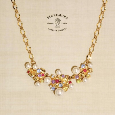 岩@康二百合花宝石项链珍珠