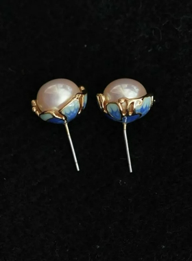 Vintage古着 Blue Silver Flower耳饰