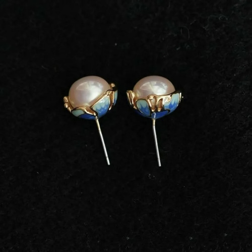 Vintage古着 Blue Silver Flower耳饰