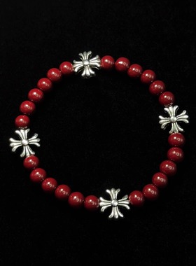 Vintage古着 Burgundy beaded cross手串