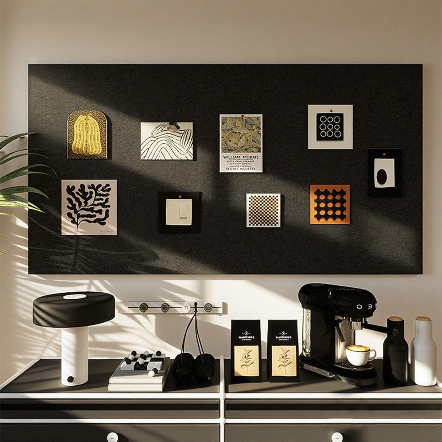 黑色高级感毛毡板照片墙免打孔不伤墙创意墙贴相片展示板软装墙贴创意