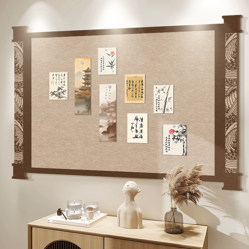 照片墙diy装饰毛毡板墙贴新中式国风国画书法教室软木板照片展示墙板挂墙留言记事板创意装饰背景墙板不伤墙