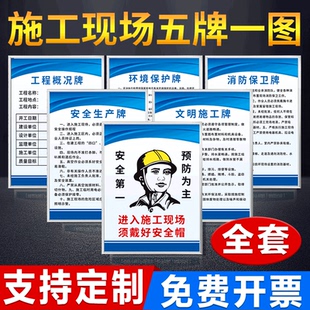 施工现场五牌一图建筑工地制度牌八大员岗位职责牌项目部管理制度牌施工现场安全操作规程戴安全帽警示牌挂牌