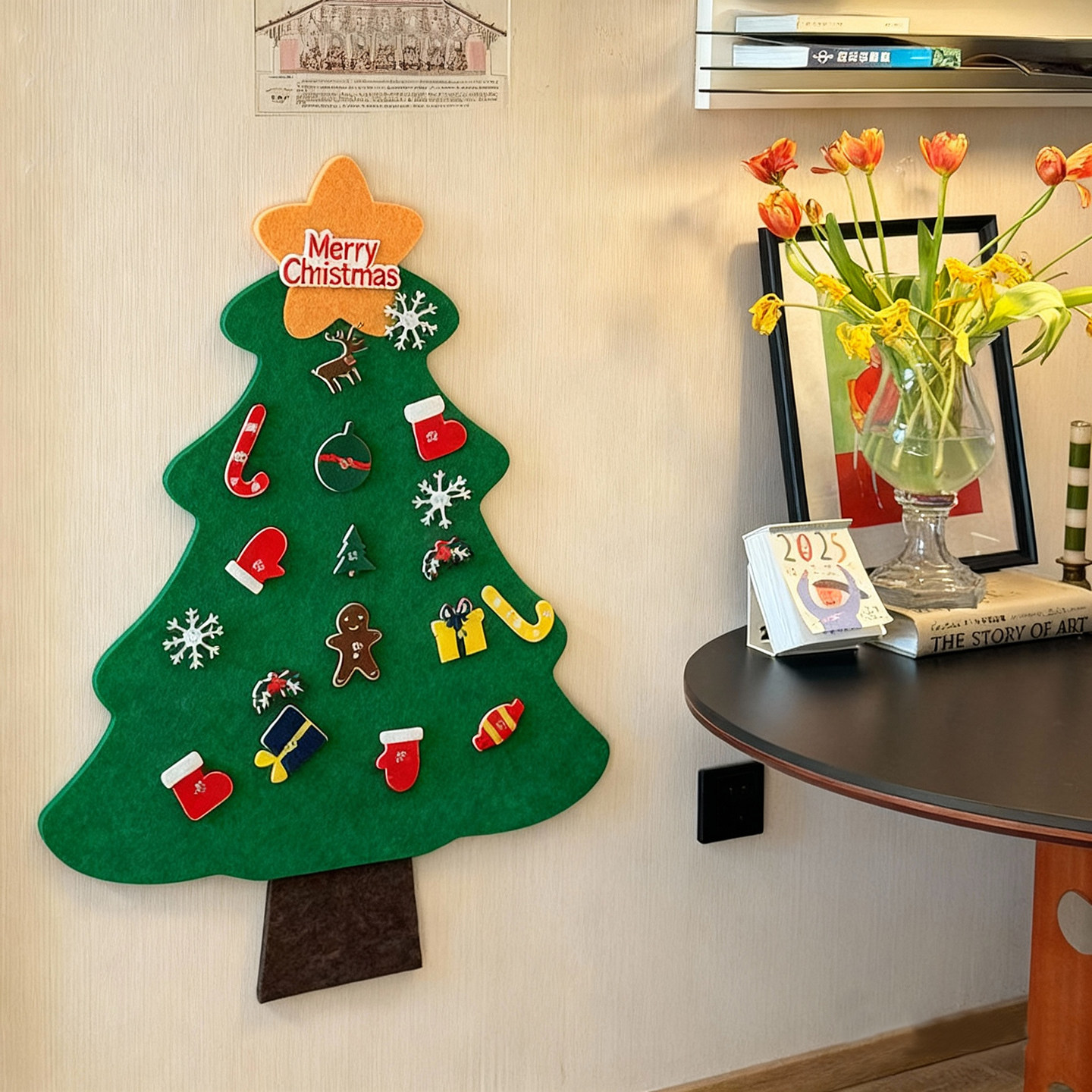 圣诞节毛毡板照片墙创意装饰拍立得照片墙面毛毡墙贴圣诞树背景板收纳
