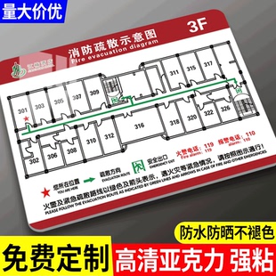 消防疏散示意图安全逃生指示牌酒店宾馆应急疏散平面图设计定制办公楼商场学校医院消防安全通道路线指示牌子