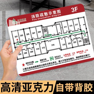 消防疏散示意图酒店宾馆应急逃生路线指示牌平面图办公楼商场学校宿舍消防通道分布路线标识牌安全警示牌定制