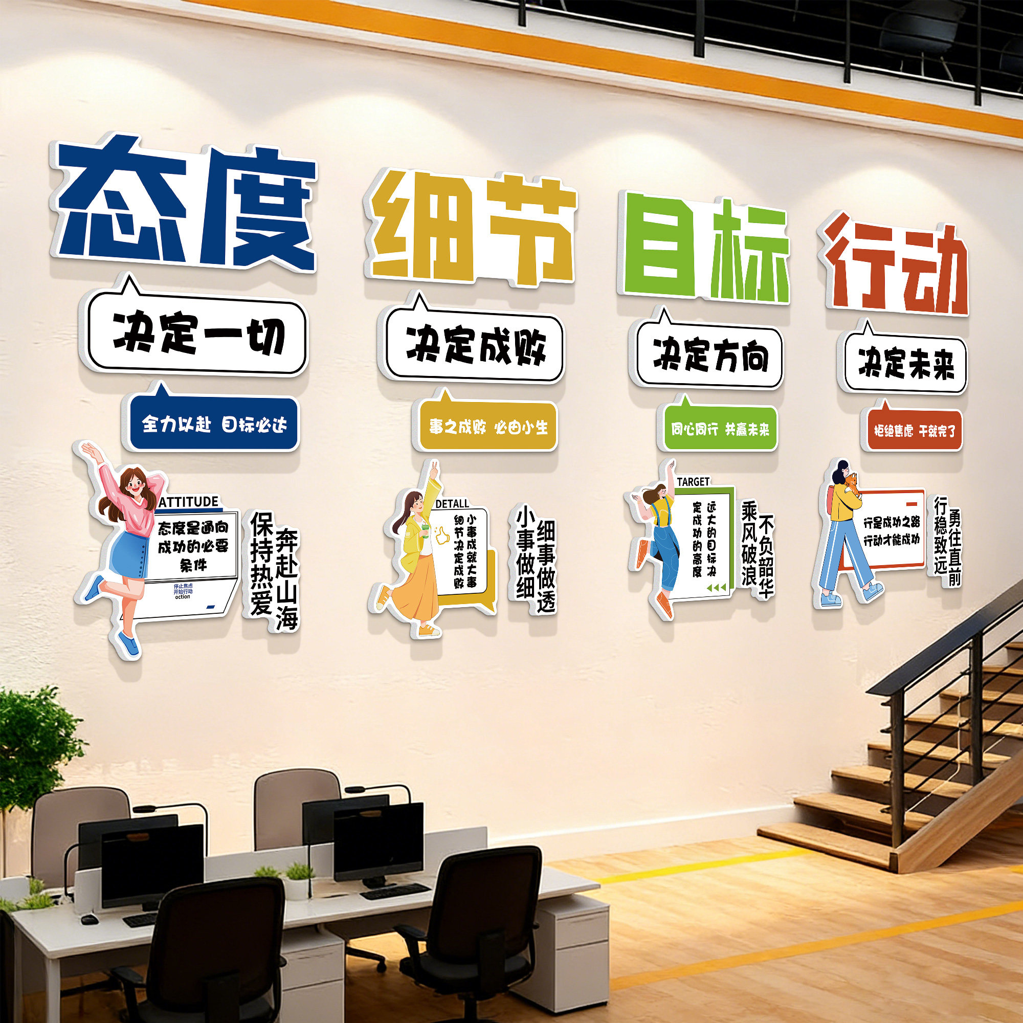 企业文化墙面公司办公室楼梯墙面装饰氛围布置励志标语形象墙贴QT,家居饰品,文化墙贴,淘宝优惠券,粉丝福利购,淘宝优惠卷
