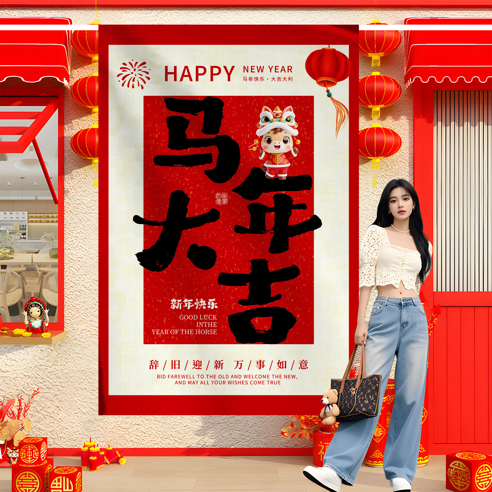 2026新年打造网红打卡拍照背景墙布置过马年春节装饰挂布氛围QT,居家布艺,挂毯/壁毯,淘宝优惠券,粉丝福利购,淘宝优惠卷