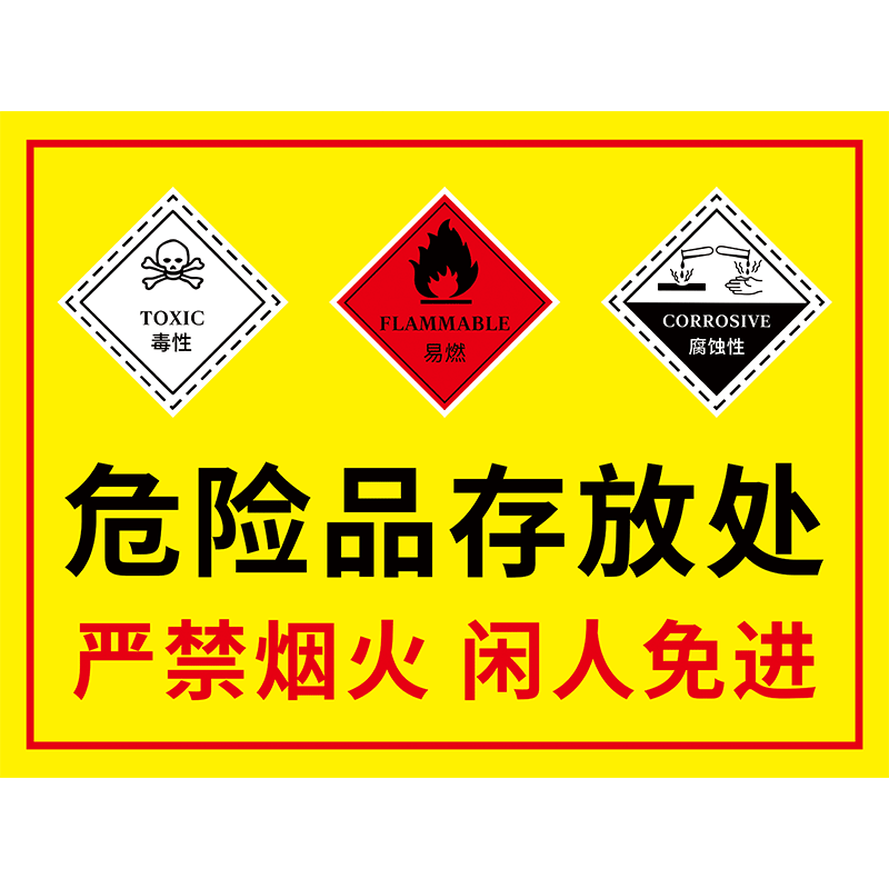 危险品存放处标识牌危化品标志牌危险化学品暂存间仓库标识标签储存柜化学品周知卡指示牌安全警示贴纸定制