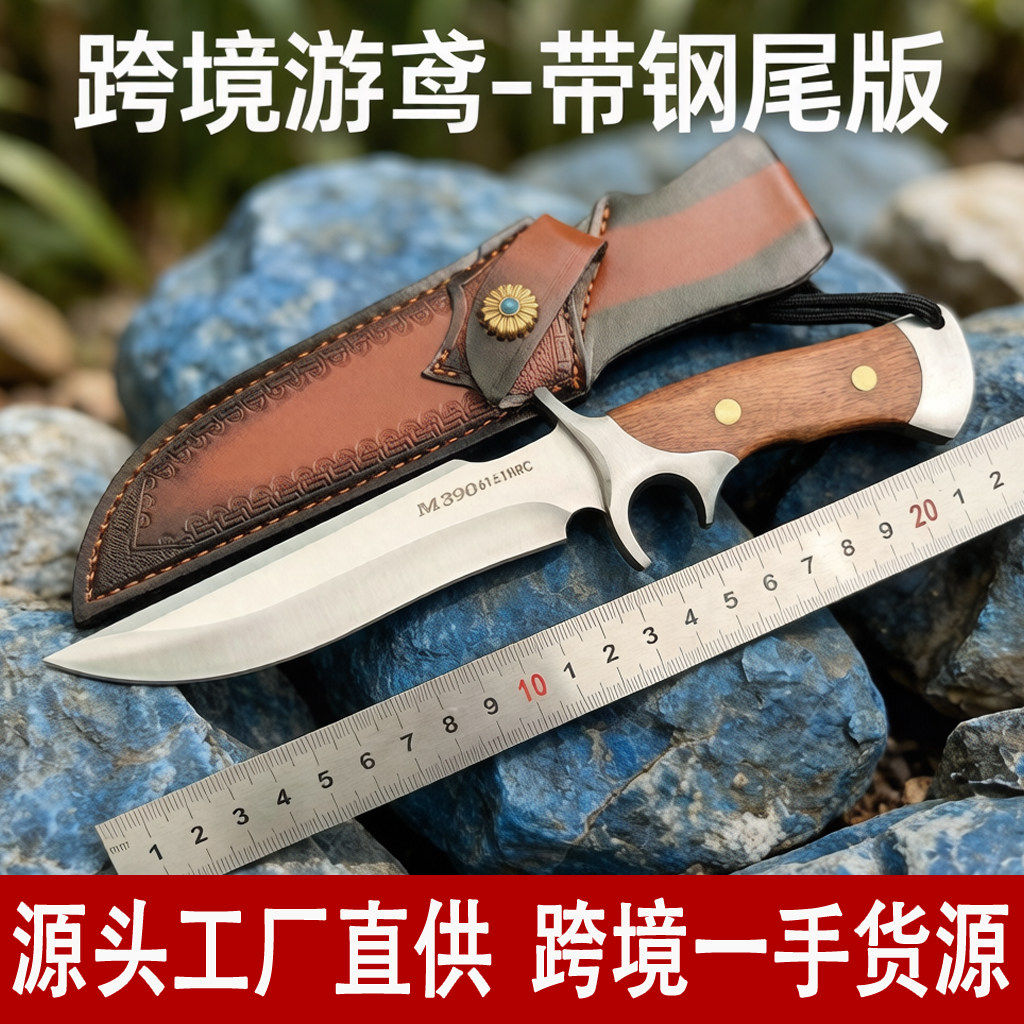 随身小刀锻打户外手把防身直播直刀刀具手工网红款钢大马士革菜刀