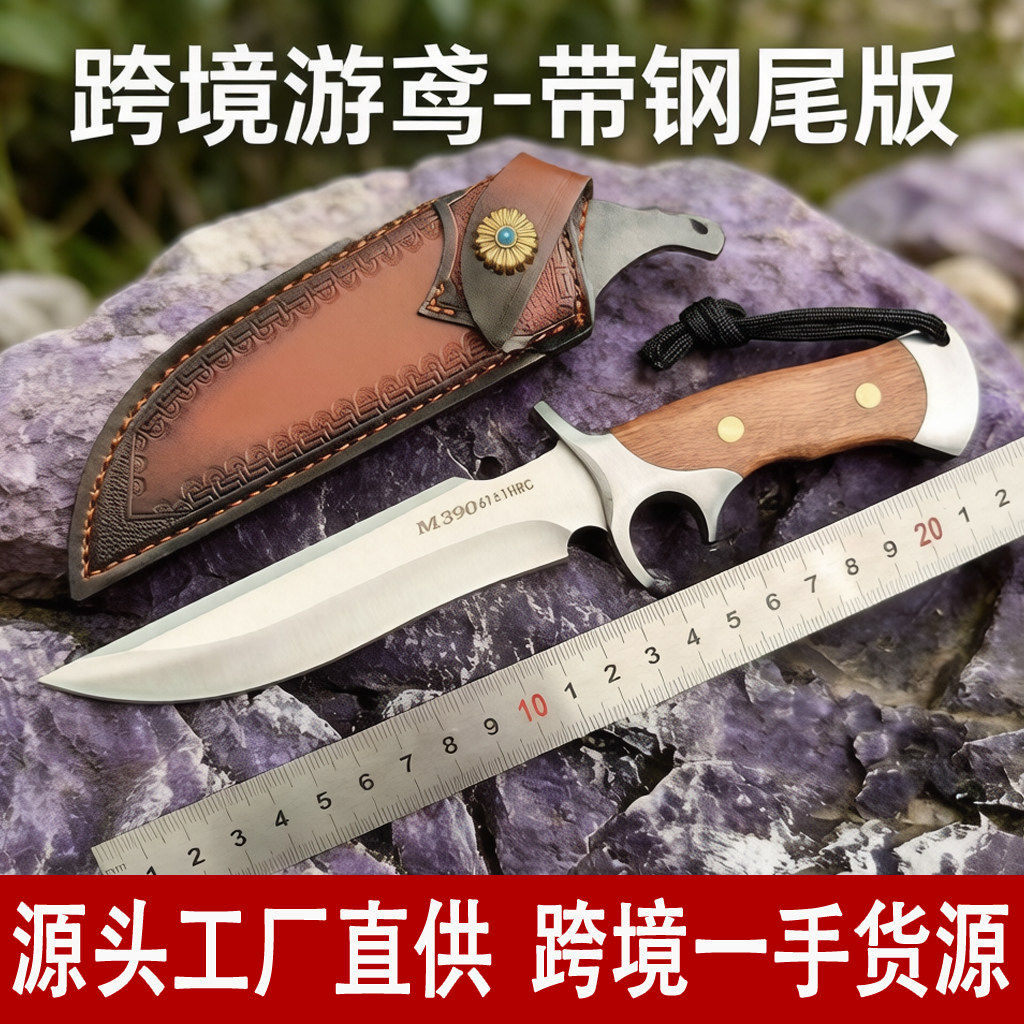 大马士革随身直刀直播网红款刀具小刀钢锻打户外防身手工菜刀手把