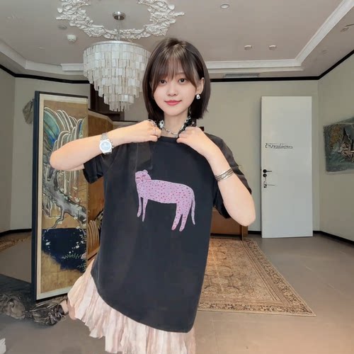 大码女装美式复古圆领卡通印花短袖T恤女夏胖mm宽松遮肉显瘦上衣