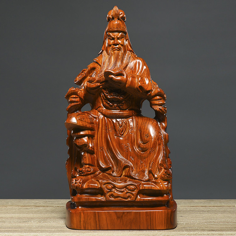 花梨木雕刻夜读春秋关公摆件实木风水武财神关二爷神像红木工艺品