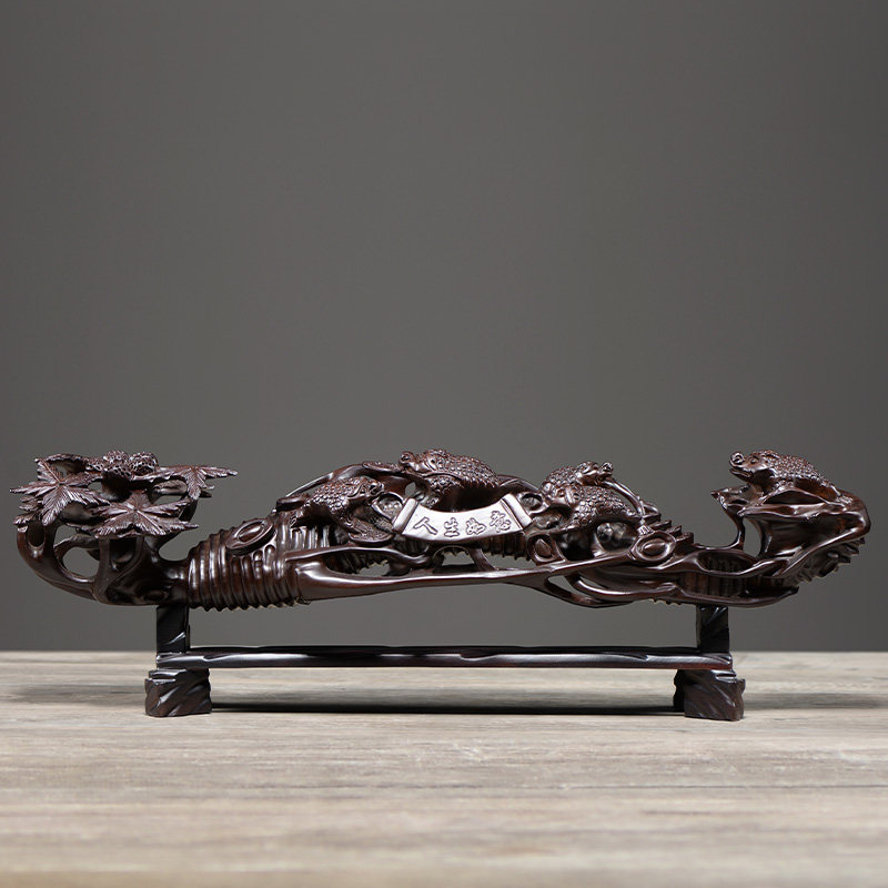 刺史黑檀木雕人参如意摆件实木根雕家居摆设客厅装饰开业礼品礼物