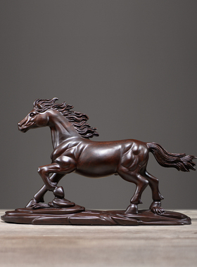 黑檀木雕马摆件工艺品大号客厅实木质装饰品生肖马到成功家居摆设