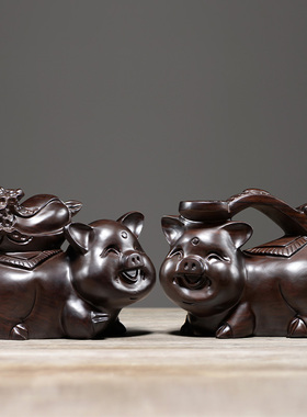 刺史雕刻生肖猪吉祥物红木工艺品