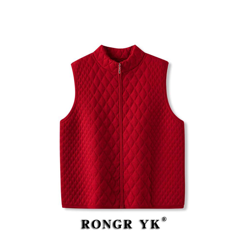 春秋季菱格立领加厚针织马甲女内搭叠穿背心拉炼开衫短款外套马夹