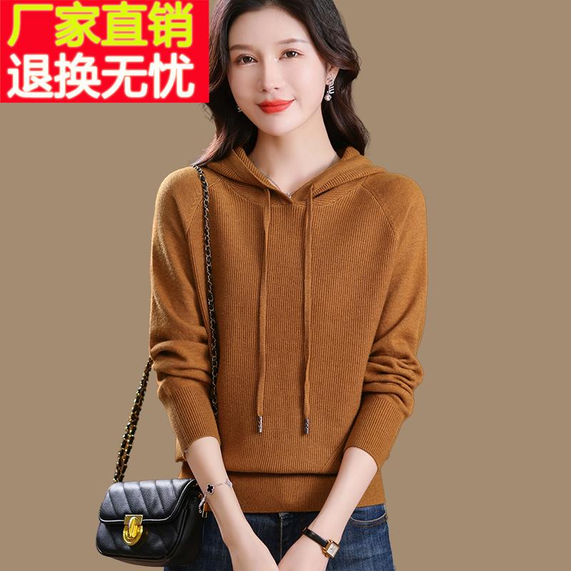 今年流行短款女士卫衣毛衣春秋2025年新款外穿羊毛衫连帽针织上衣