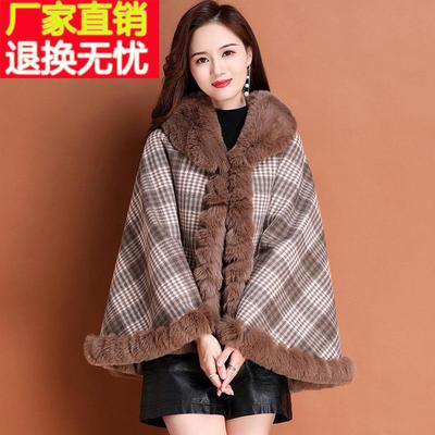 斗篷披肩外套女士秋冬季2024新款配旗袍加厚披风中年妈妈格子外搭