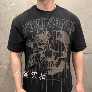 性价比拉满YLA超帅骷髅印花运动休闲水洗弹性棉圆领宽松短袖C4