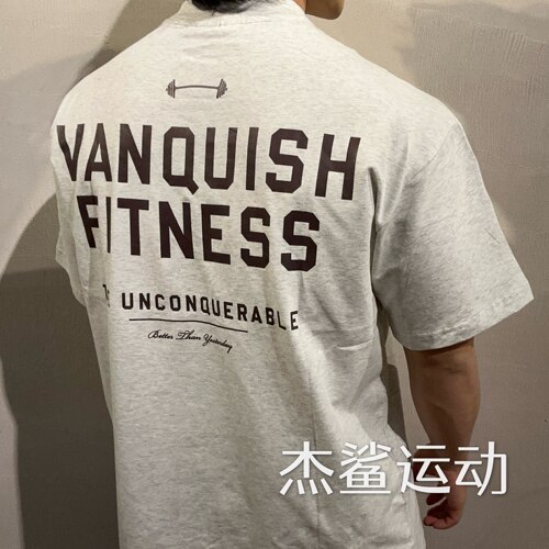 现货英国VANQUISH男女小杠铃字母款运动健身休闲宽松圆领短袖 i6